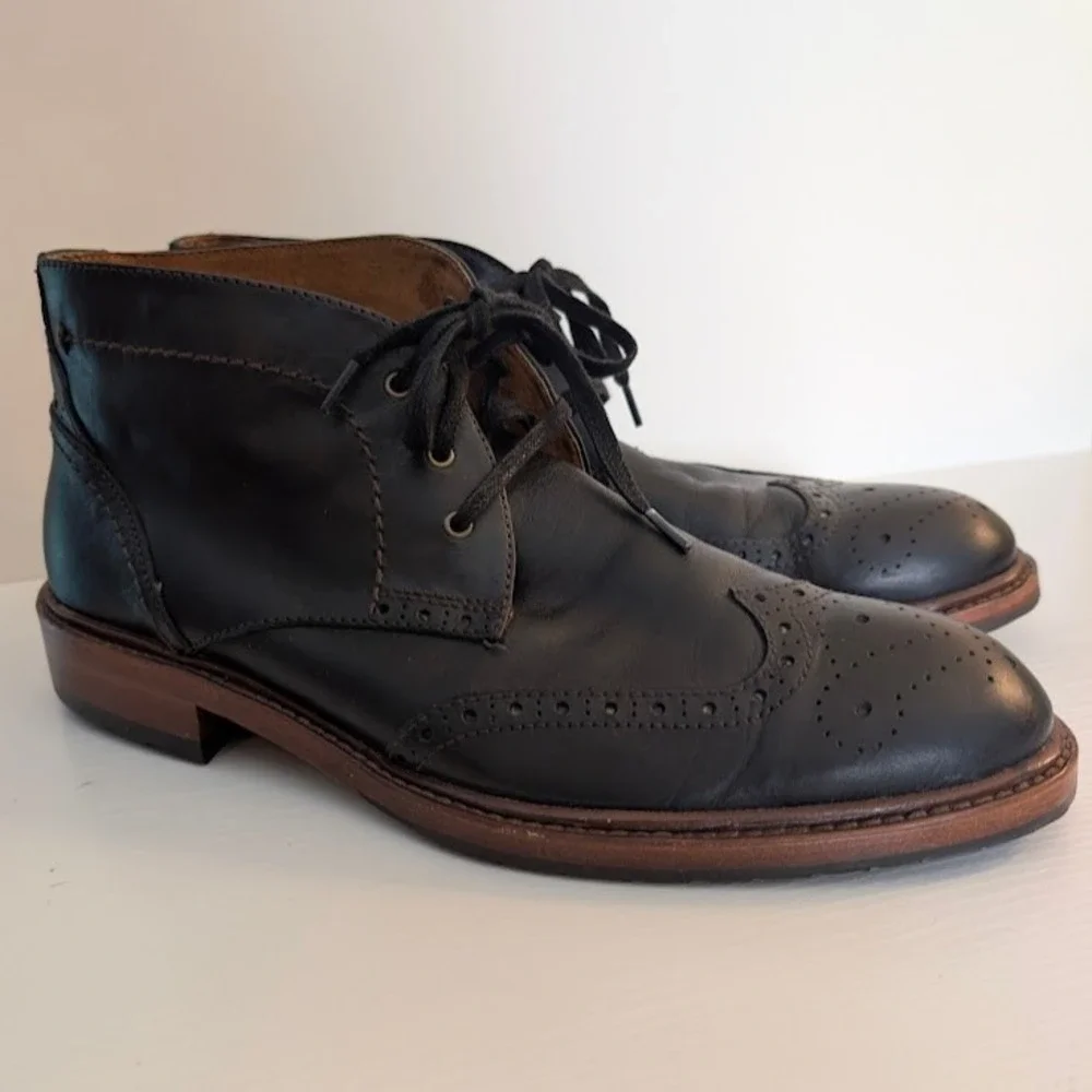 Trask Wingtip Chukka Boots Mens 9M Black Perforated Leather Brogue 30-0312